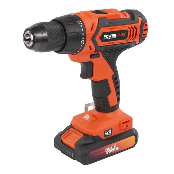 Powerplus Dual Power POWDP15300 Aku bušilica / odvijač 20V – 40 Nm + baterija, punjač i 78 dodataka