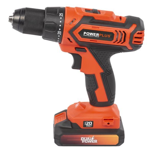 Powerplus Dual Power POWDP15300 Aku bušilica / odvijač 20V – 40 Nm + baterija, punjač i 78 dodataka
