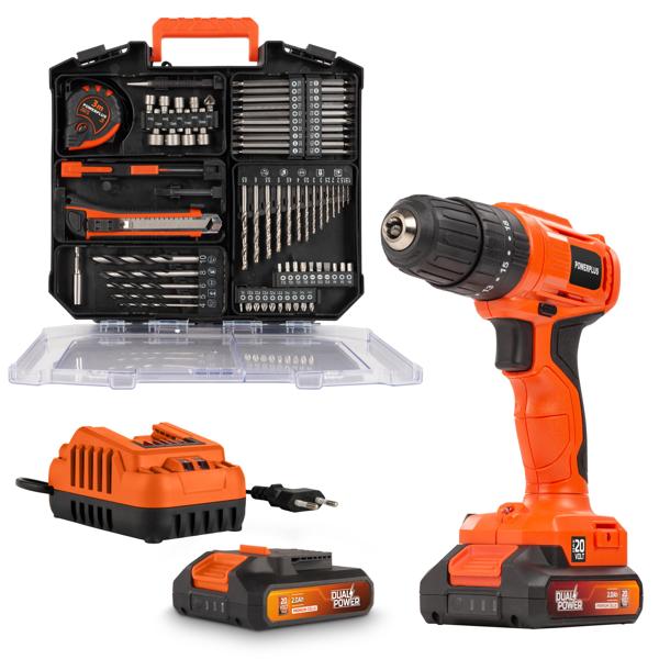 Powerplus Dual Power POWDPO1150 Aku udarna bušilica / odvijač 20V – 30 Nm + 2 baterije, punjač i 78 dodataka