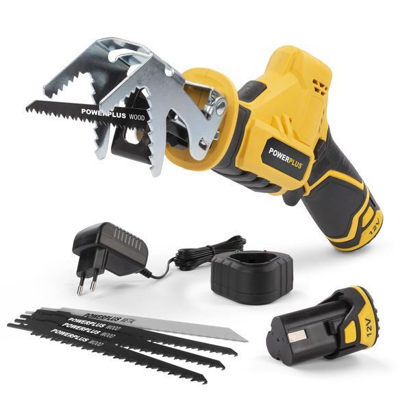 Powerplus POWX0398 Aku sabljasta testera 12V sa držačem grana – 2 baterije + punjač