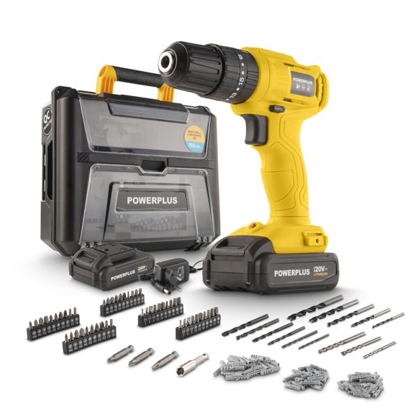 Akumulatorska udarna bušilica-odvijač Powerplus POWXBOX004 – 20 V | 30 Nm | Set od 158 delova