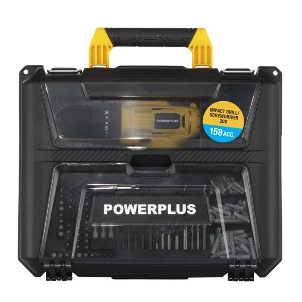 Akumulatorska udarna bušilica-odvijač Powerplus POWXBOX004 – 20 V | 30 Nm | Set od 158 delova