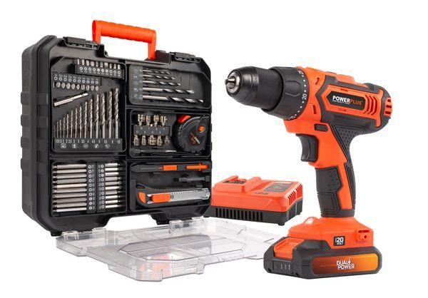 Powerplus Dual Power POWDP15300 Aku bušilica / odvijač 20V – 40 Nm + baterija, punjač i 78 dodataka