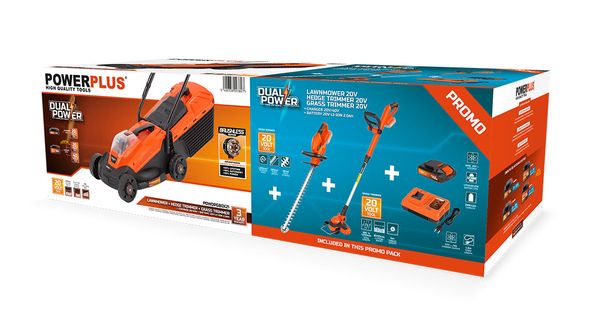 Powerplus Dual Power POWDPGBOX21 Aku baštenski set 5-u-1 20V – kosilica, trimer, makaze, baterija i punjač