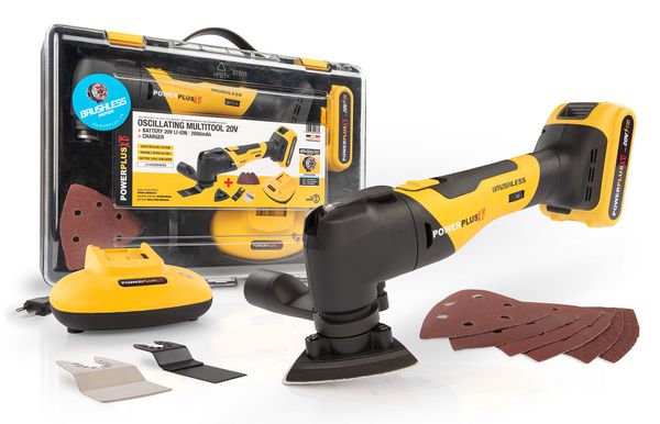 Powerplus POWXB40020 Aku oscilirajući multifunkcionalni alat Brushless 20V – baterija, punjač i 14 dodataka