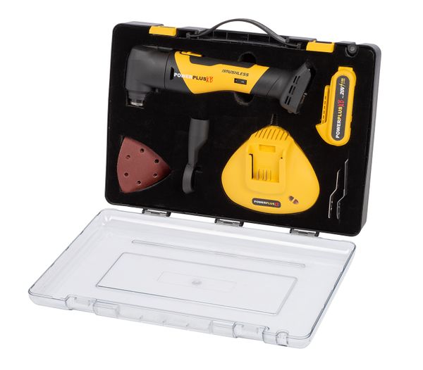 Powerplus POWXB40020 Aku oscilirajući multifunkcionalni alat Brushless 20V – baterija, punjač i 14 dodataka